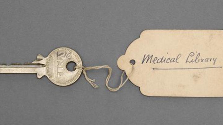 An original key for the Christie Cancer Hospital site.